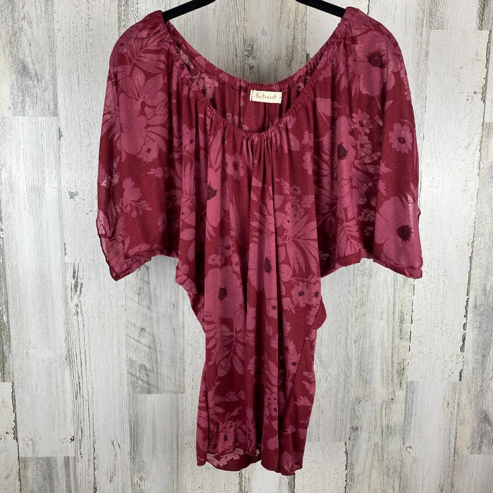 Testament Women’s Merlot Floral Shirt V Neck LG
